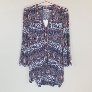 GRIFFLIN Paris Boho Tie Accent V-Neck Dress Size S